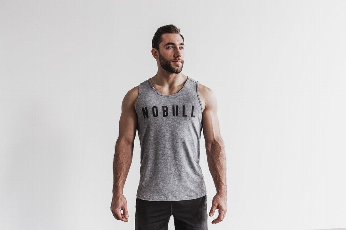 Nobull Men\'s Tank Tops Grey | Australia (AN4832)